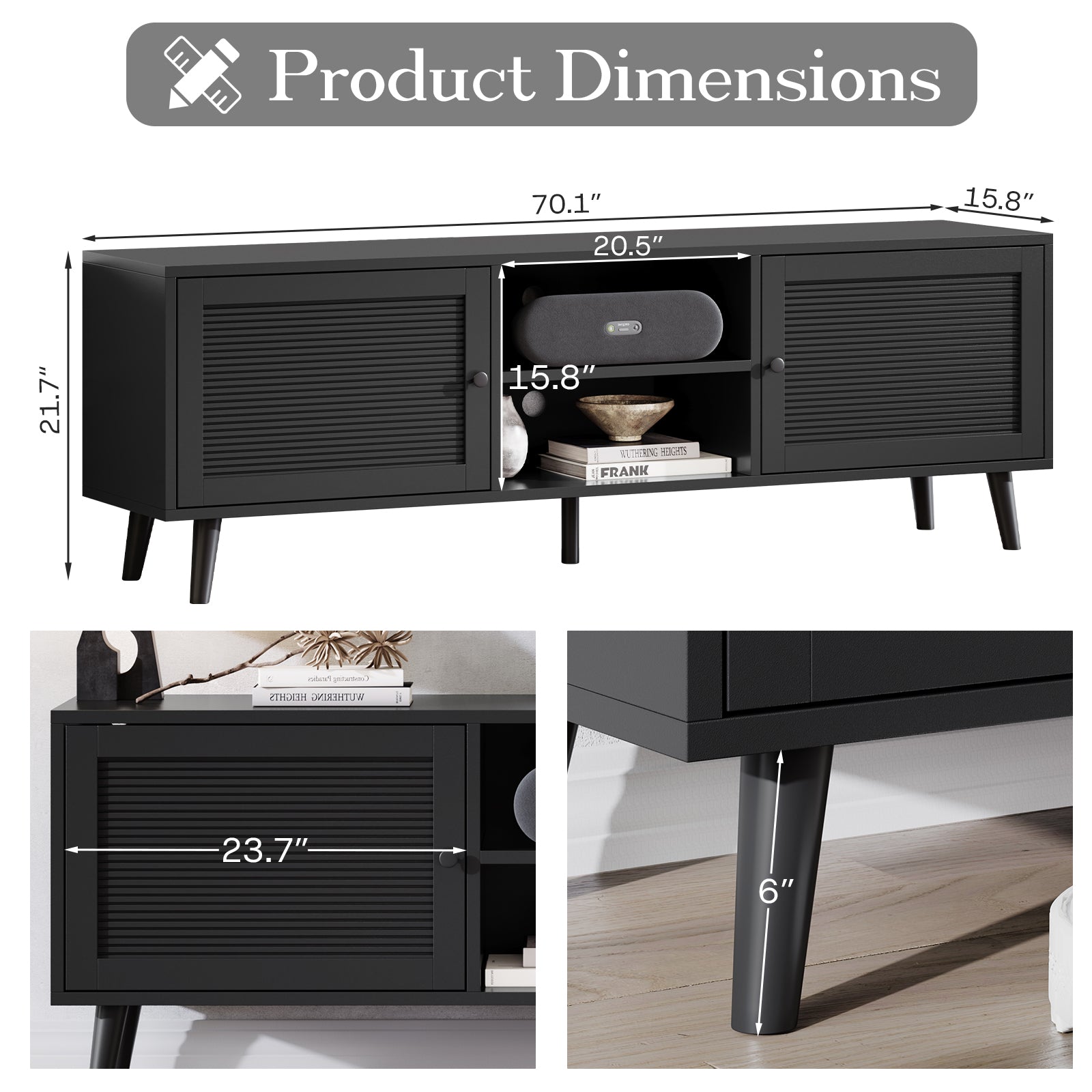 70-inch TV cabinet, suitable for TVs with a size not exceeding 75 inches, with storage compartment