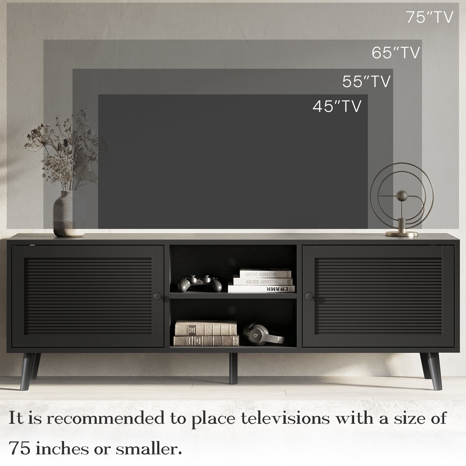 70-inch TV cabinet, suitable for TVs with a size not exceeding 75 inches, with storage compartment