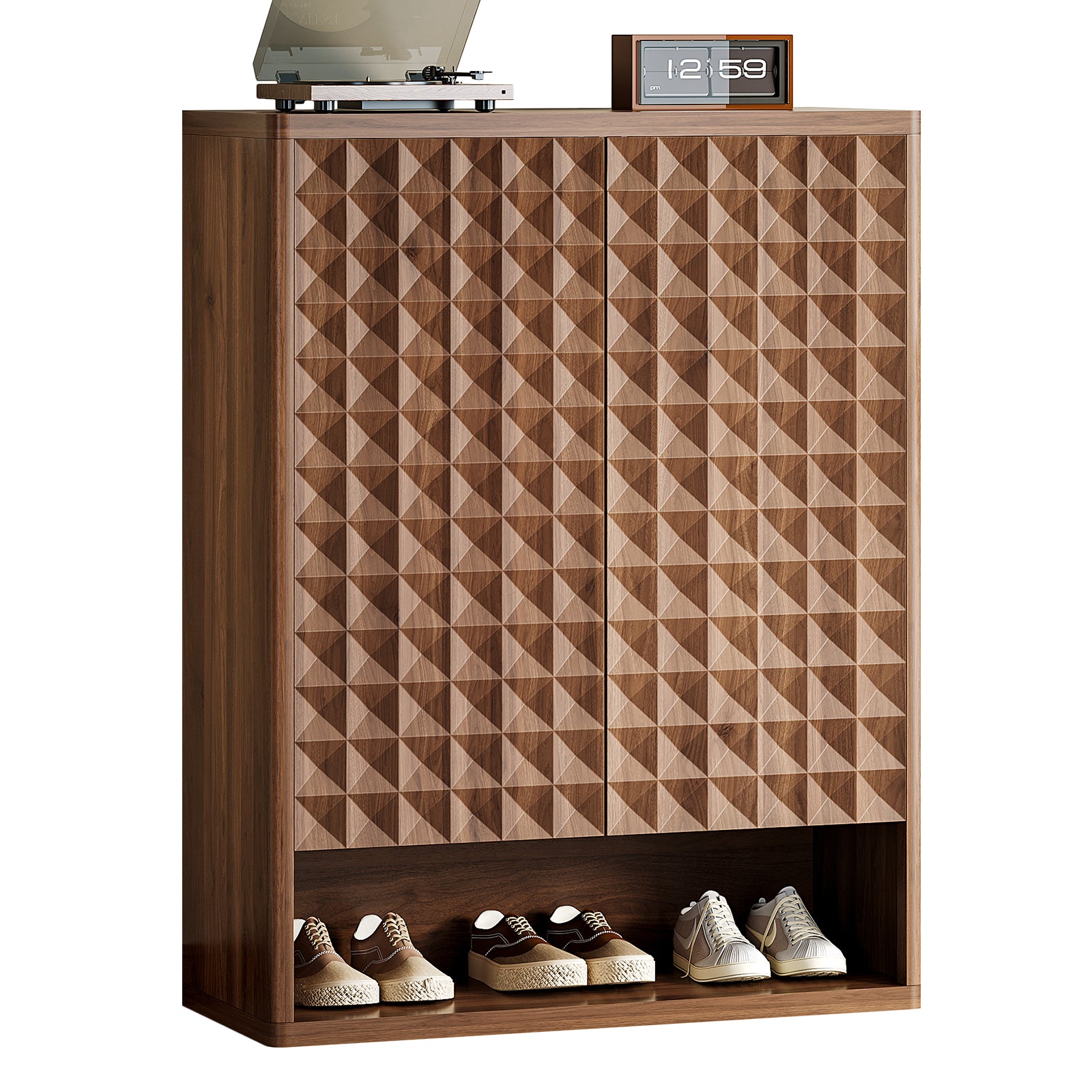 20-pair Capacity Shoe Cabinet With Diamond Pattern Texture & Adjustable Shelves - Handle-free, Space-saving Large Entryway Storage Organizer, Modern 2-door Locker
