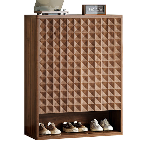 20-pair Capacity Shoe Cabinet With Diamond Pattern Texture & Adjustable Shelves - Handle-free, Space-saving Large Entryway Storage Organizer, Modern 2-door Locker