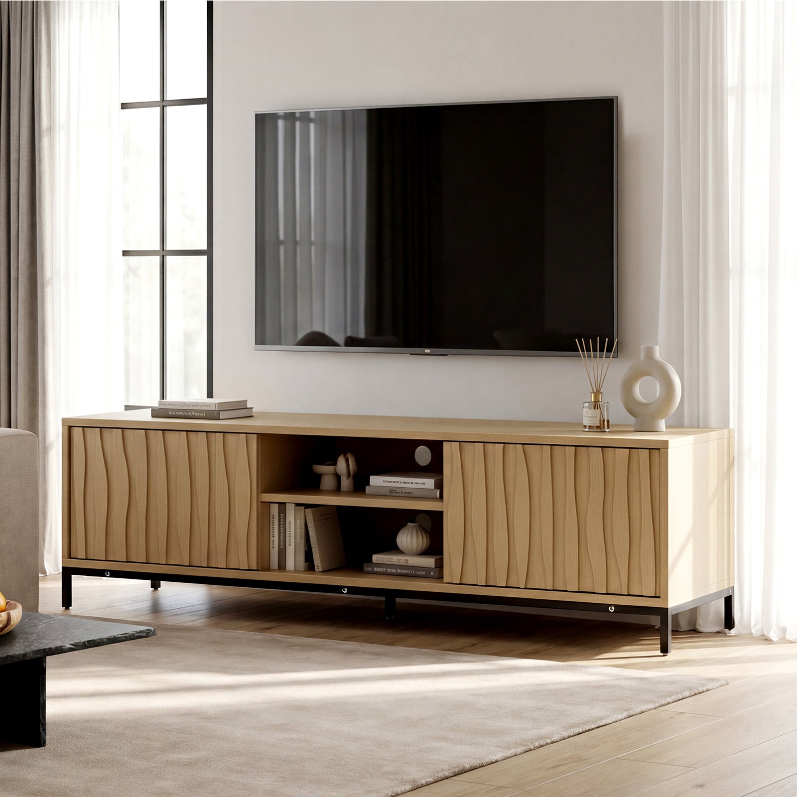 59” Tv Stand For 50/55/65 Inch Tv Entertainment Center With Storage Cabinet Modern Tv Console For Living Room And Bedroom