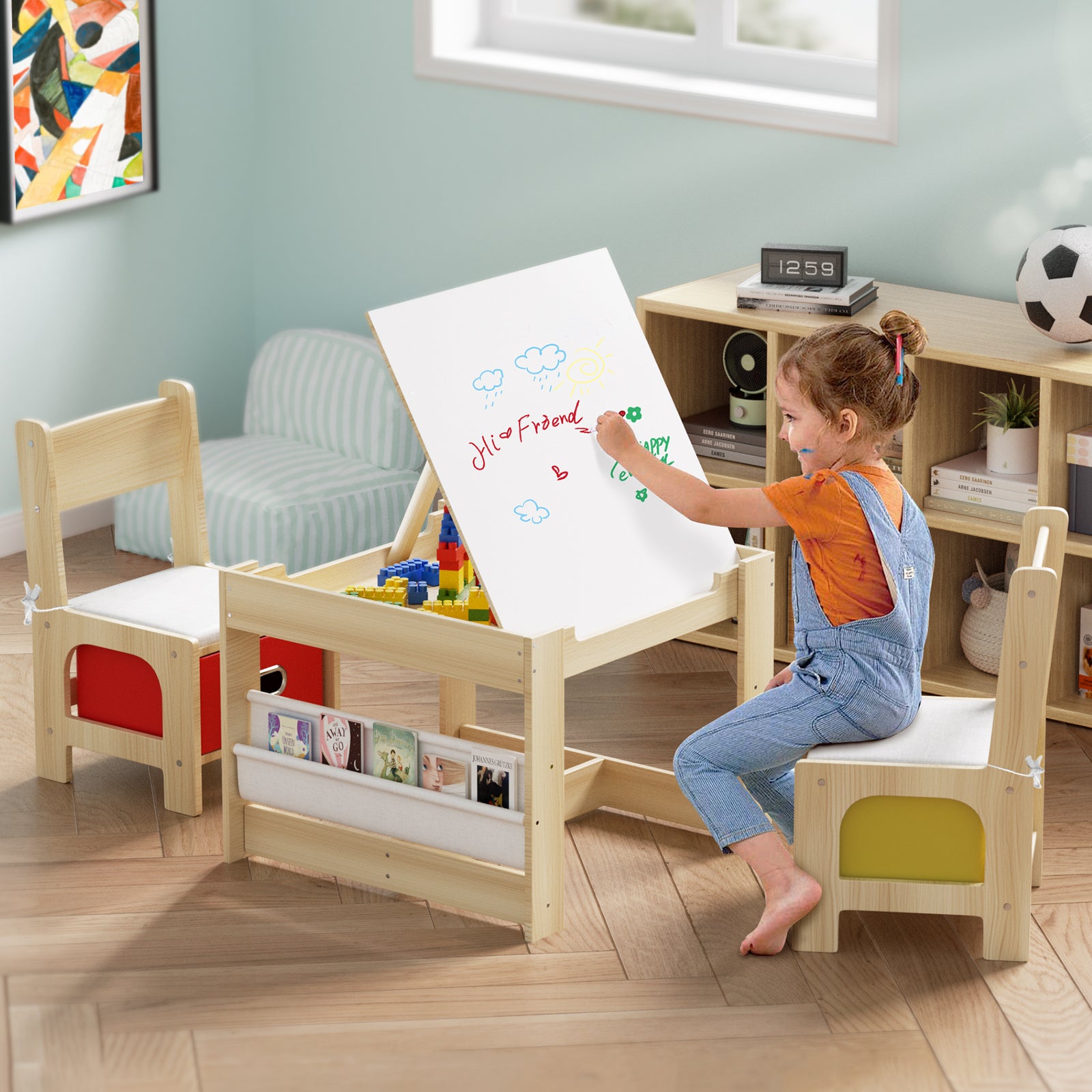 Kids Table And Chairs, Wooden Kids Table And Chair Set, Kids Table With Removable Blackboard, Toddler Table And Chairs With Storage Drawer, Kids Activity Table For Daycare, Classroom, Playroom