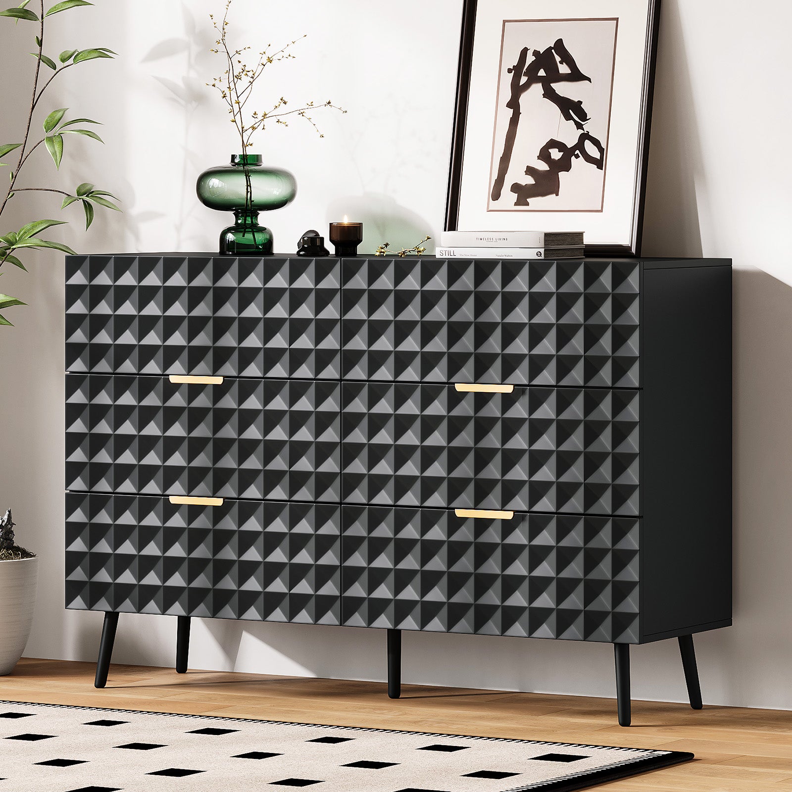 52.4” W 6-drawer Dresser, Chest Of Drawers With Metal Handles, Modern Tall Dresser With Soft Closing Drawers And Anti-tip Kit, Storage Cabinet For Bedroom, Living Room And Entryway