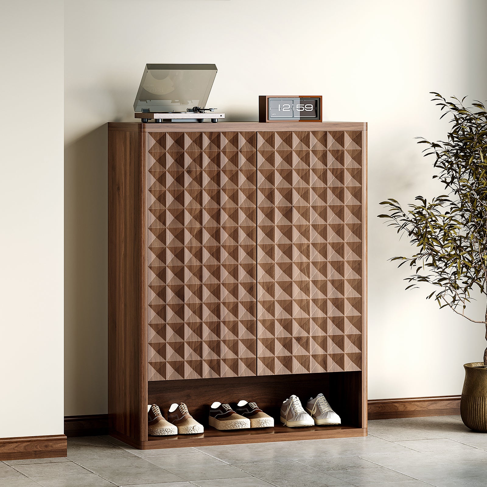 20-pair Capacity Shoe Cabinet With Diamond Pattern Texture & Adjustable Shelves - Handle-free, Space-saving Large Entryway Storage Organizer, Modern 2-door Locker