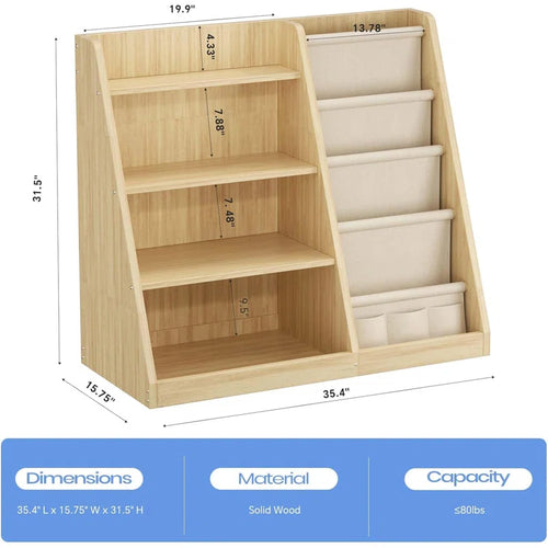 31.5'' H X 35.4'' W Solid Wood Kids Standard Bookshelf, Storage Organizer Cabinet, Book Display