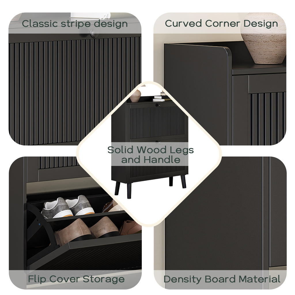 16 Pair Shoe Storage Cabinet with 2 Flip Drawers