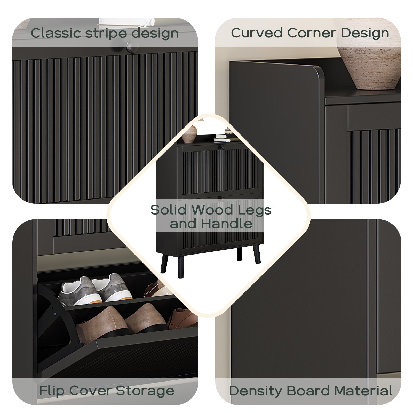 16 Pair Shoe Storage Cabinet with 2 Flip Drawers