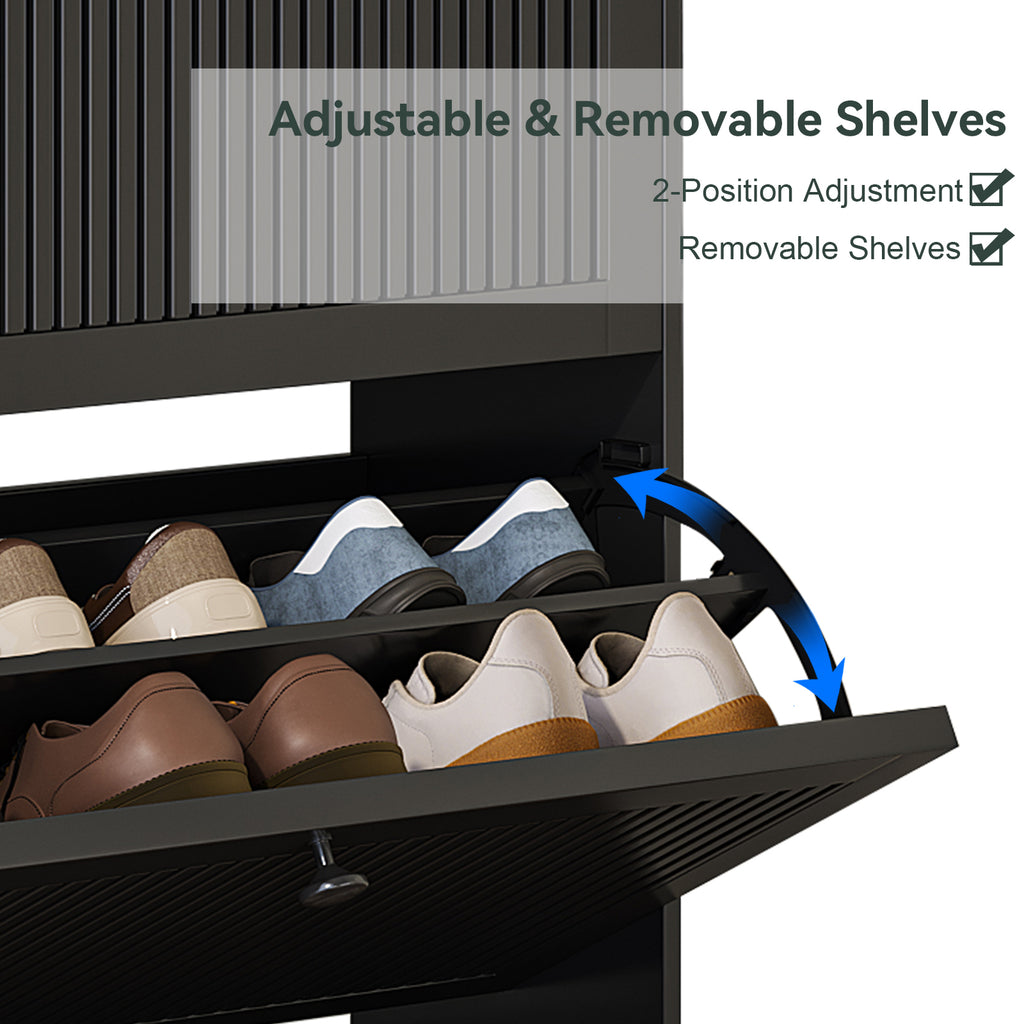 16 Pair Shoe Storage Cabinet with 2 Flip Drawers