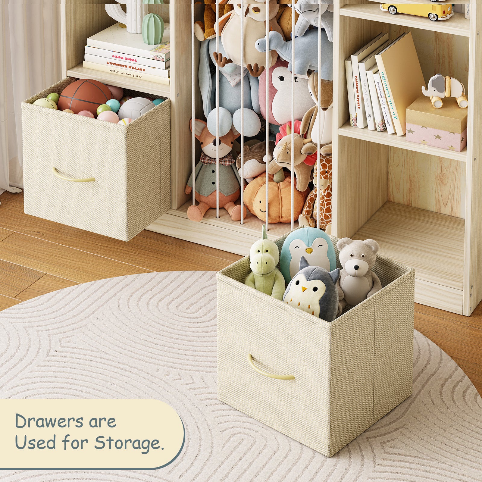 Kids Bookshelf And Stuffed Animal Storage, Multifunctional 6-cubby Kids Bookcase With 2 Drawers & Large Toy Storage For Playroom, Nursery Or Bedroom