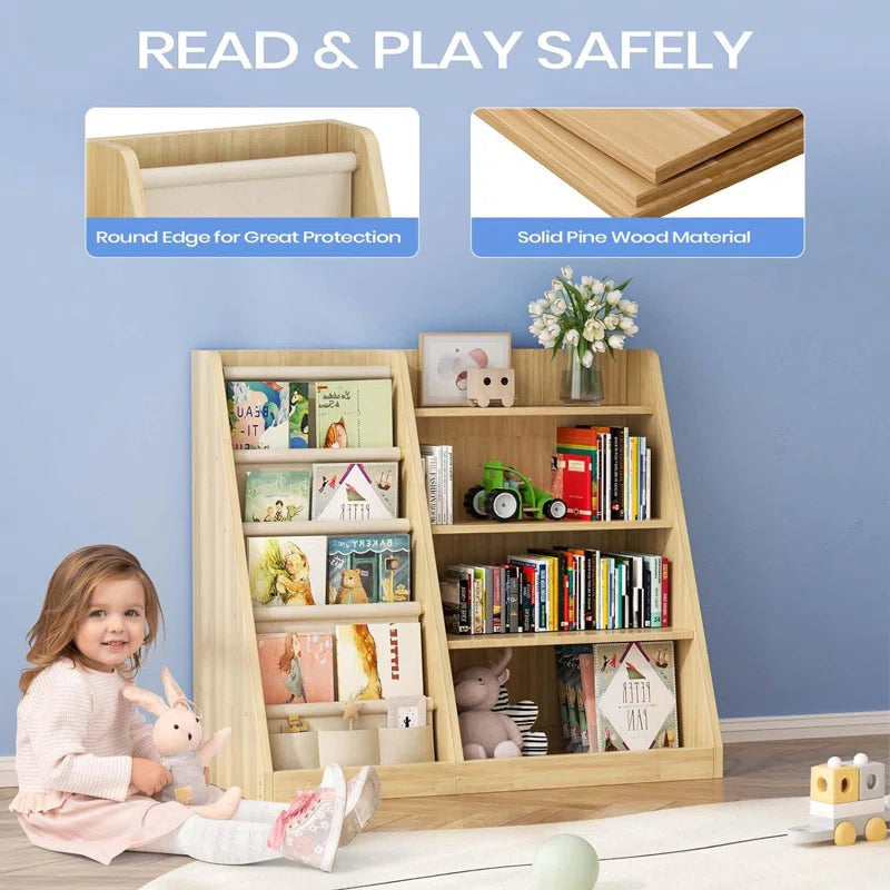 31.5'' H X 35.4'' W Solid Wood Kids Standard Bookshelf, Storage Organizer Cabinet, Book Display