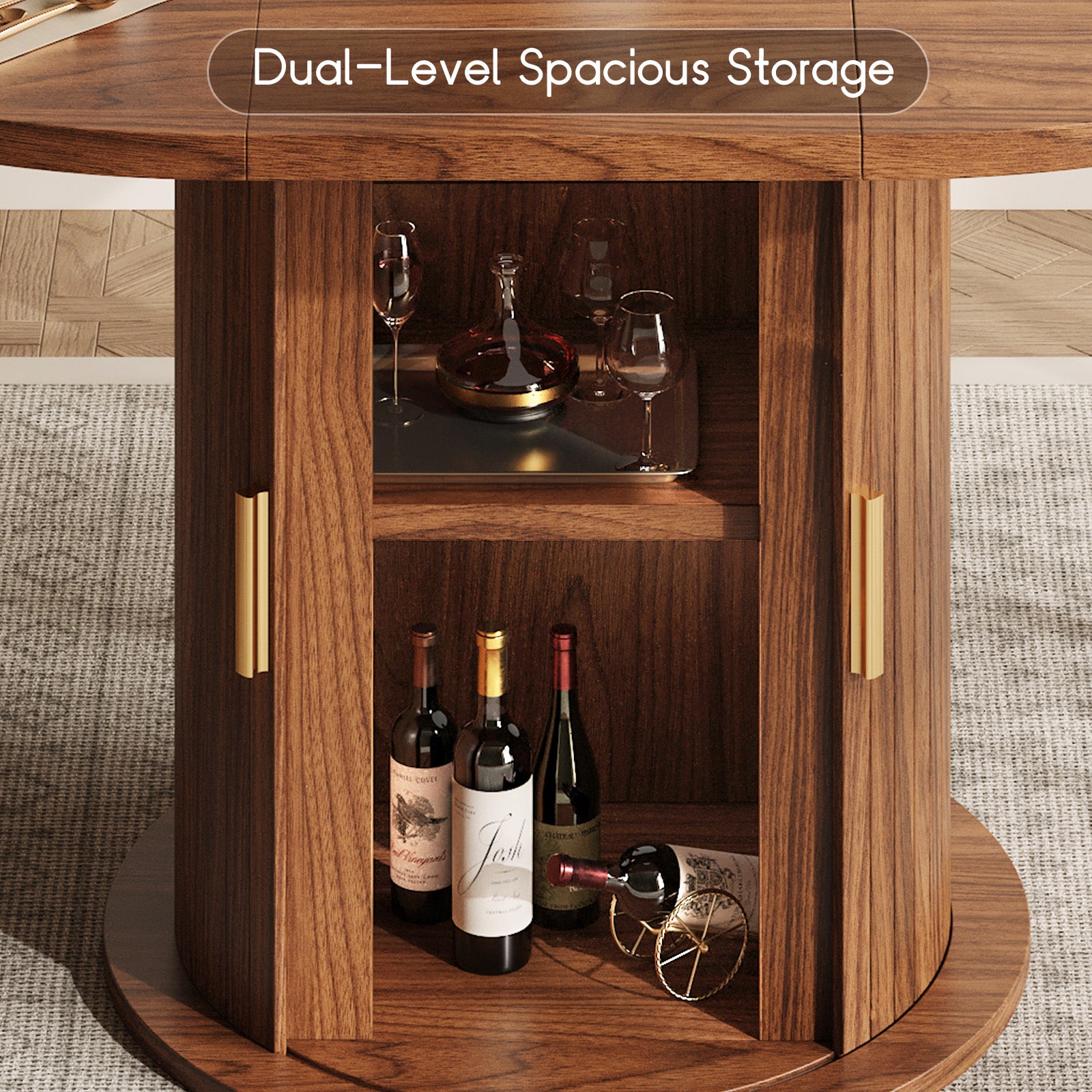 43.3”-59” Extendable Dining Table Set For 4 To 8 People, Modern Farmhouse Table With 2 Self-storing Shelves, T-shaped Base For Stability, Convertible Kitchen Table For Dining Room And Small Spaces