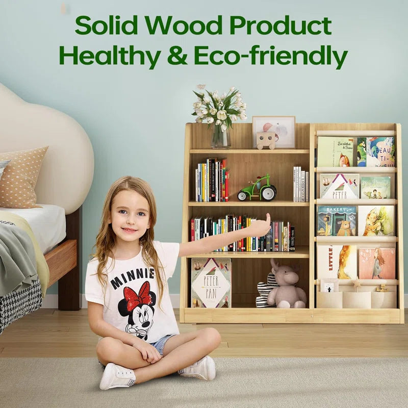 31.5'' H X 35.4'' W Solid Wood Kids Standard Bookshelf, Storage Organizer Cabinet, Book Display