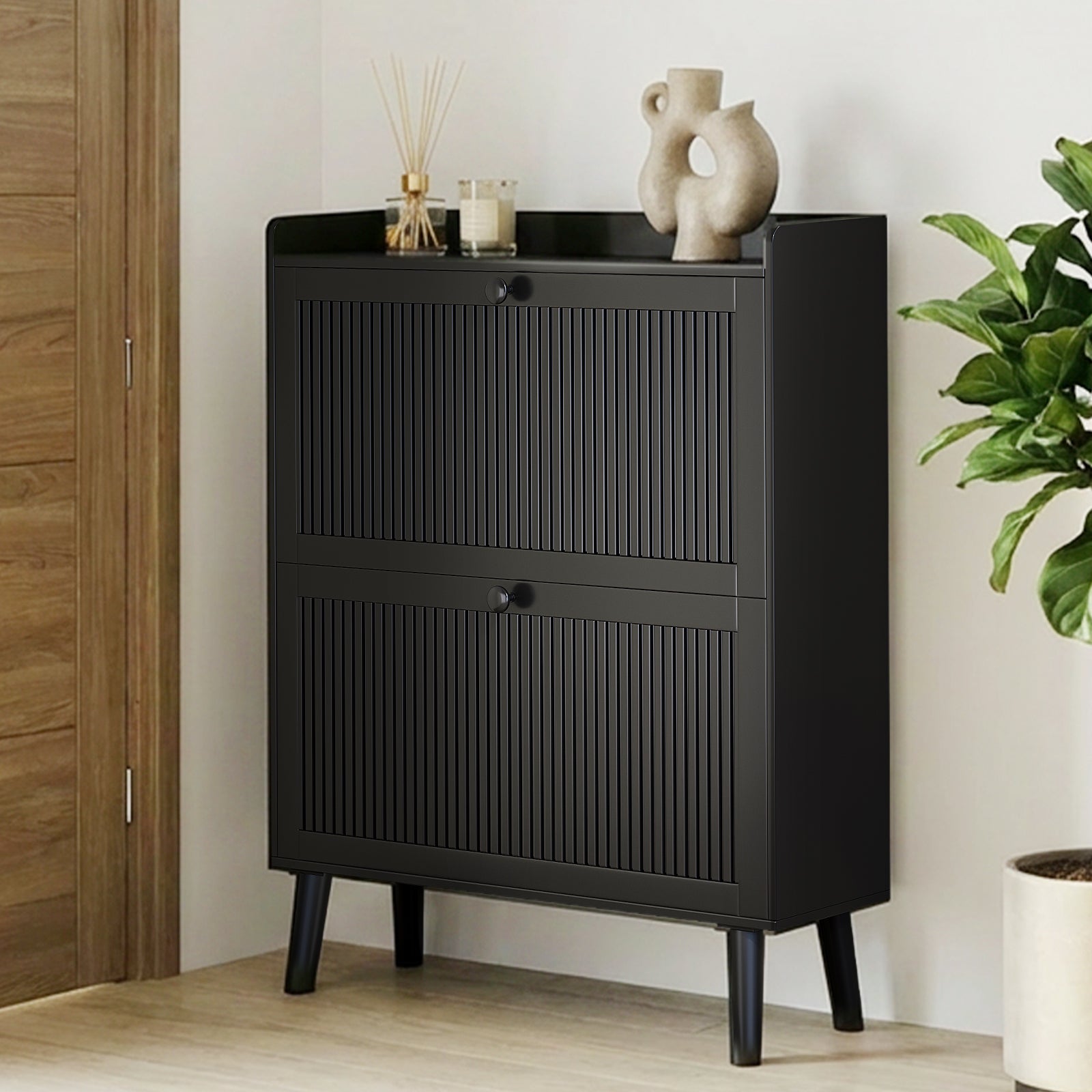16 Pair Shoe Storage Cabinet with 2 Flip Drawers