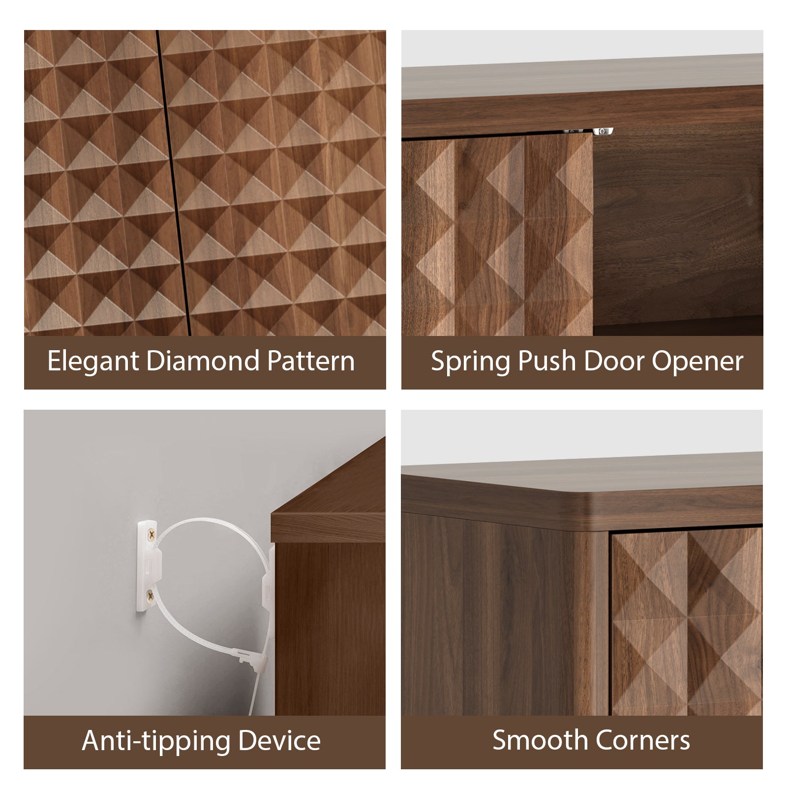 20-pair Capacity Shoe Cabinet With Diamond Pattern Texture & Adjustable Shelves - Handle-free, Space-saving Large Entryway Storage Organizer, Modern 2-door Locker