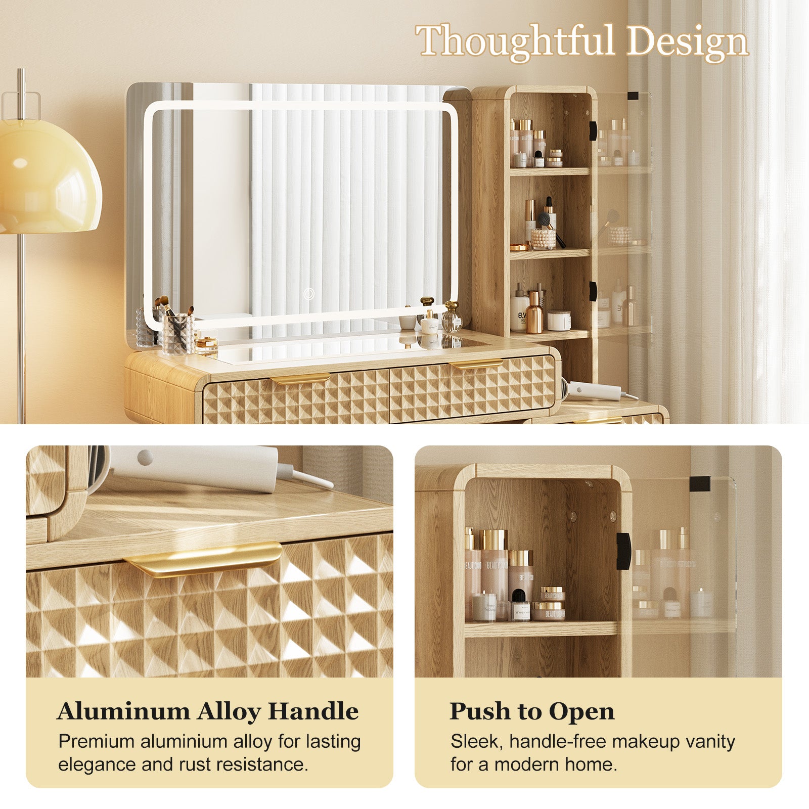 Modern Vanity Desk With 35.67" Big Lighted Mirror, 5 Drawers, Charging Station