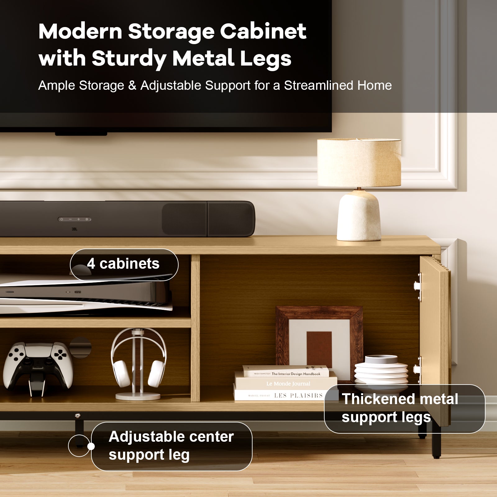 59” Tv Stand For 50/55/65 Inch Tv Entertainment Center With Storage Cabinet Modern Tv Console For Living Room And Bedroom