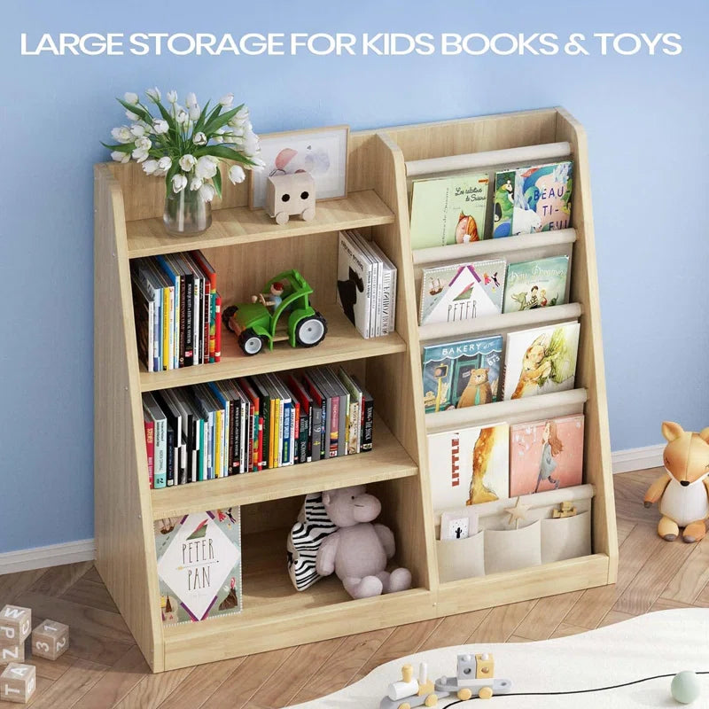31.5'' H X 35.4'' W Solid Wood Kids Standard Bookshelf, Storage Organizer Cabinet, Book Display