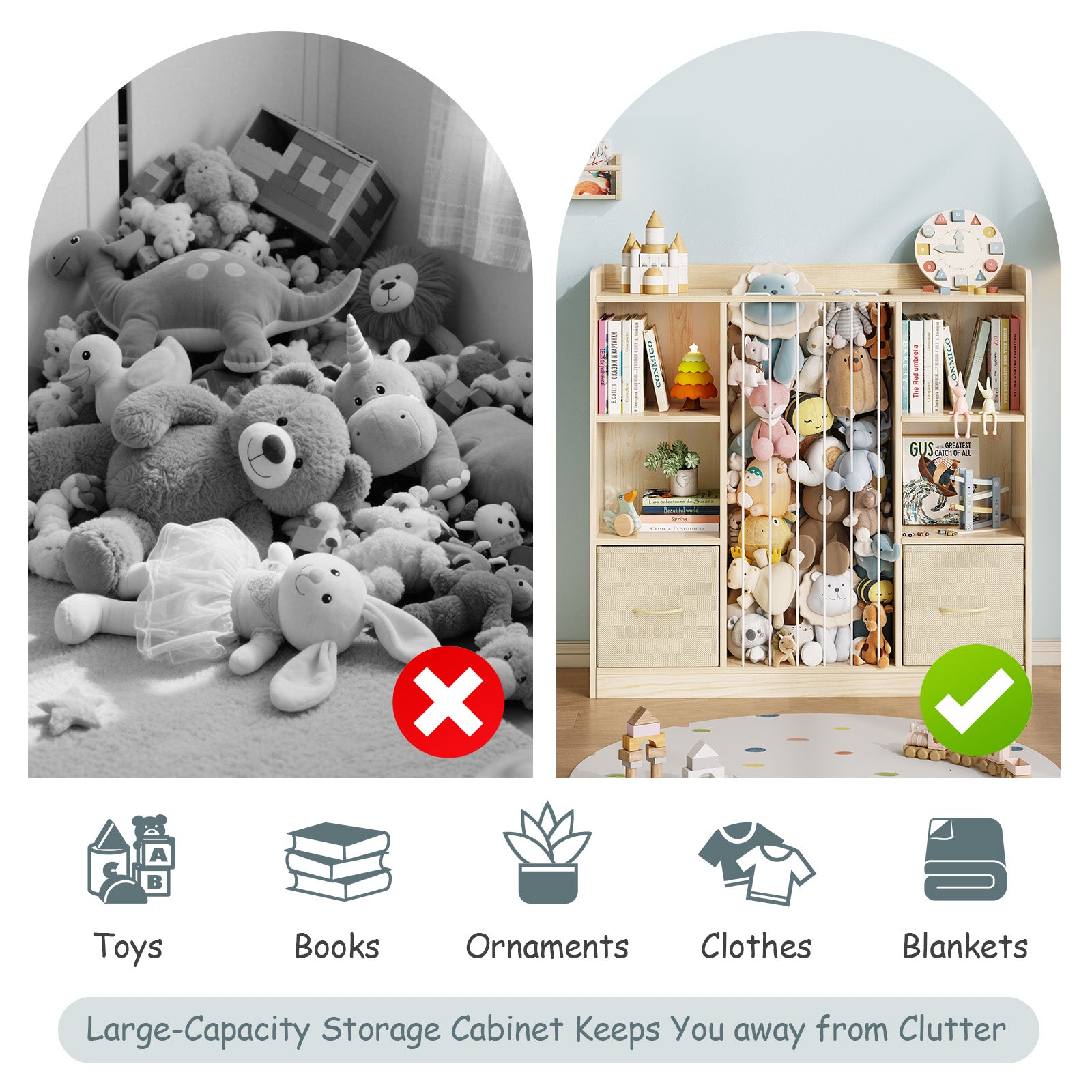 Kids Bookshelf And Stuffed Animal Storage, Multifunctional 6-cubby Kids Bookcase With 2 Drawers & Large Toy Storage For Playroom, Nursery Or Bedroom