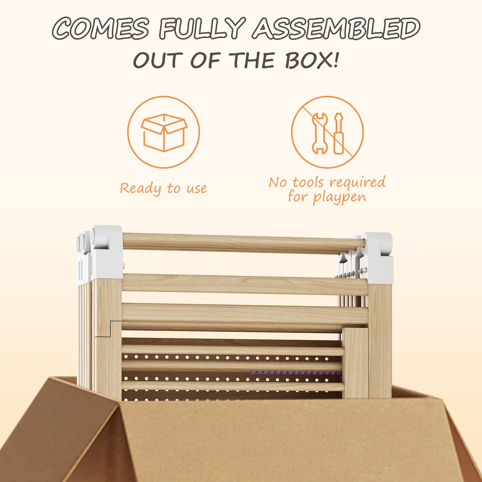 8-panel Solid Pine Wood Baby Playpen - Foldable Safety Gate For Toddlers, Portable Play Yard & Nursery Room Divider, Natural Finish