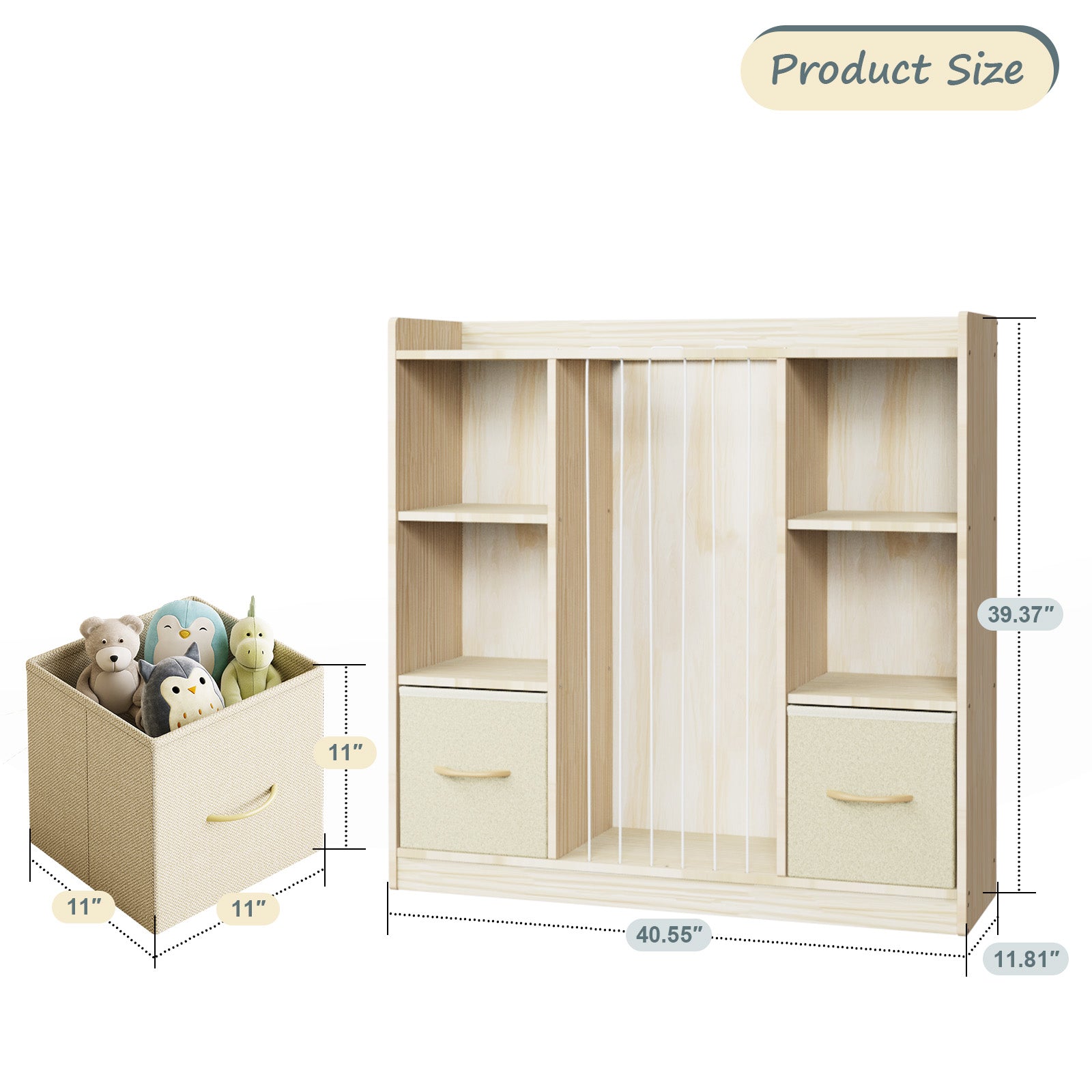 Kids Bookshelf And Stuffed Animal Storage, Multifunctional 6-cubby Kids Bookcase With 2 Drawers & Large Toy Storage For Playroom, Nursery Or Bedroom